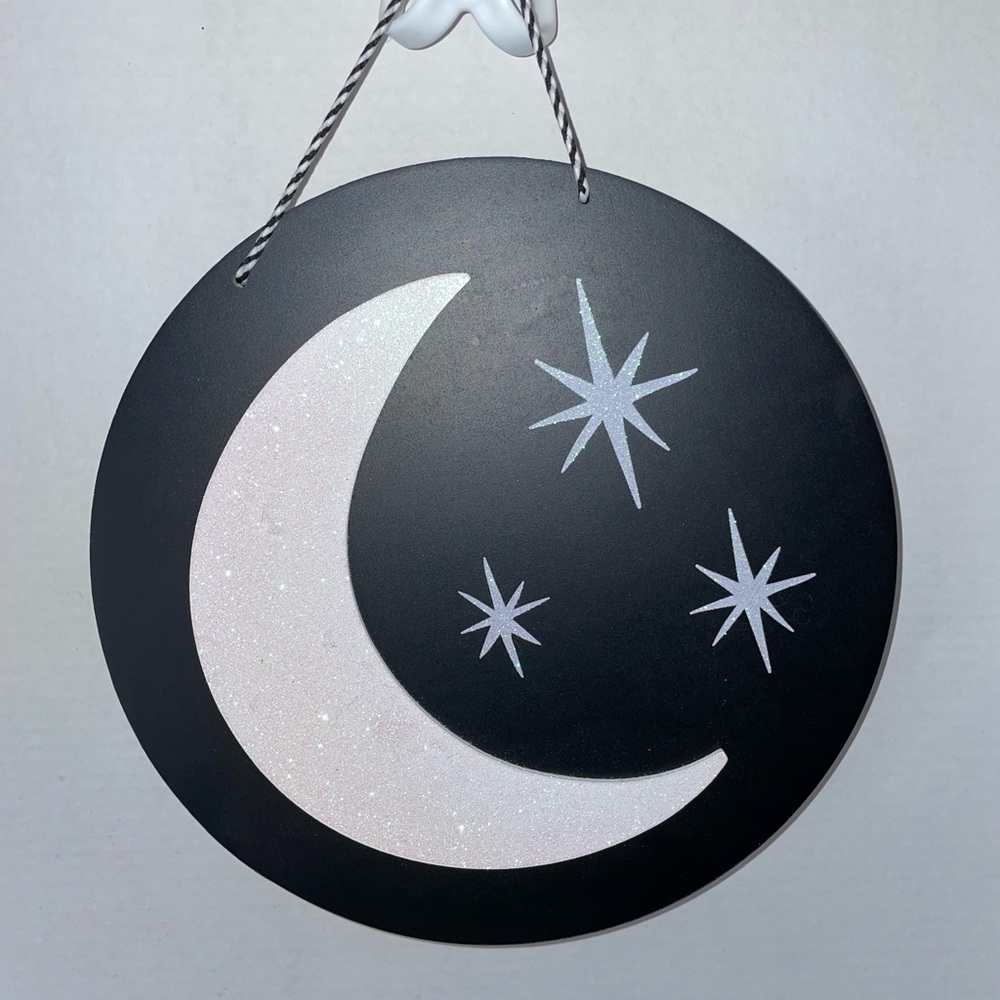 Glittered Crescent Moon & Stars  Wood Hanging Décor Sign 10.5" Dia. 2024